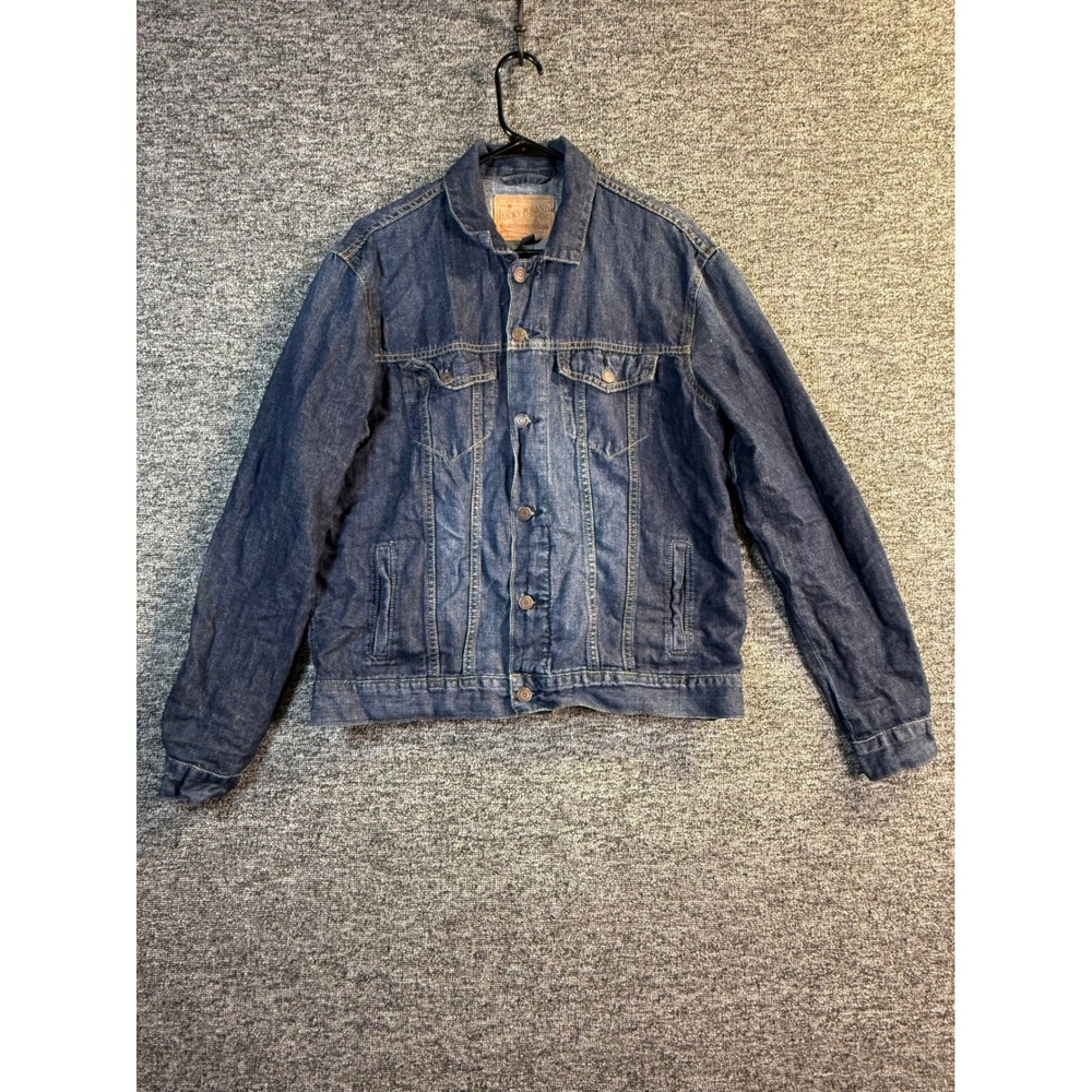 Lucky Brand Mens Denim Trucker Jacket Indigo Blue Dark Wash XL Long Sleeve